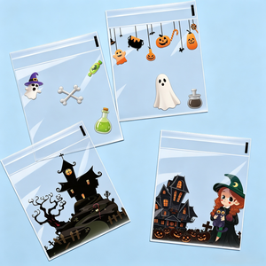 100 sacs/sac à thème Halloween pour bonbons, chocolats, château hanté, festival, sacs BOPP auto-adhésifs résistants à l'humidité avec impression en héliogravure - Product Image 1