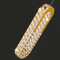 Luminaire suspendu moderne en acier inoxydable doré, forme capsule ovale, hauteur réglable, LED, luxe, long, avec cristaux, pour escalier de villa