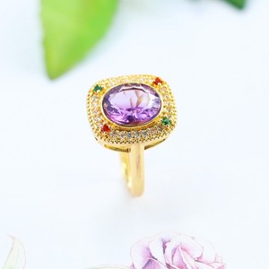 아이유 도매 천연 크리스탈 반지, 보라색 원석 반지, 빈티지 스타일 주얼리 라이브 스트림 - Product Image 3