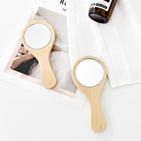 Miroir de poche LED en bambou personnalisé en usine avec logo gravé Bronze métallique Miroir cosmétique rond portable