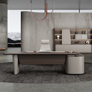 Muebles de Oficina Modernos de Alta Gama, Juego de Escritorio y Silla Resistentes con Chapa de Madera para Directores, Gerentes y CEO, Venta al Por Mayor - Product Image 1