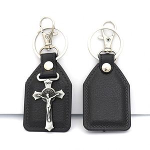 Wholesale Christian Retro Metal Keychain Cross Pendant Pu Leather <b>Car</b> Accessories Hanging Accessories <b>Car</b> Keychain Pendant - Product Image 2