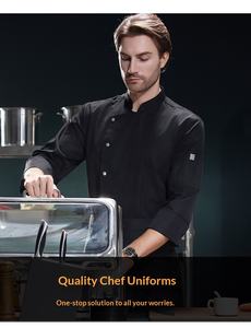 Uniforme de chef professionnel pour homme, 100% coton respirant, manches longues, fermeture à boutons, <span class=keywords><strong>vêtements</strong></span> de travail pour <span class=keywords><strong>cuisine</strong></span> et restaurant avec poches - Product Image 3