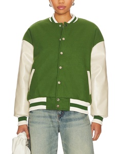 Customized Your Own Designs High Quality Versity <strong>Jacket</strong> Women White Leather Sleeve <strong>Green</strong> Bomber <strong>Jacket</strong> - Product Image 2