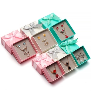 Custom Logo Cardboard Jewelry Box with Lovely Bow Simple <b>Earrings</b> and Necklace <b>Gift</b> <b>Boxes</b> in Rectangle and Square Shape - Product Image 1