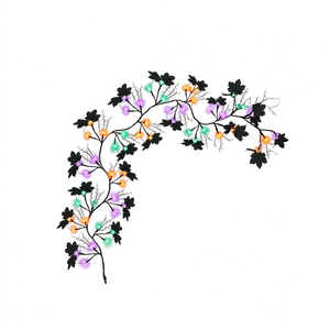 Guirnalda de 6 pies con 54 luces LED de mimbre, hojas negras, moradas, verdes y naranjas, funciona con pilas, decoración de Halloween para interiores, paredes y chimeneas - Product Image 1