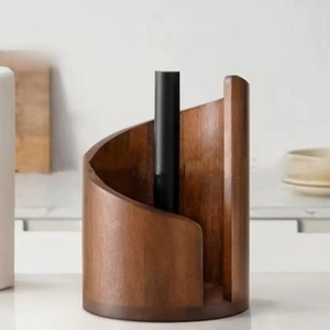 Porte-serviettes en papier pour comptoir avec base ronde en bois, organiseur de rouleaux de cuisine pour table à manger - Product Image 4