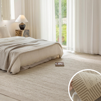Tapis d'intérieur imperméable réversible en polyester, design abstrait crème, poils moyens, support en jute, tapis de salon antidérapant