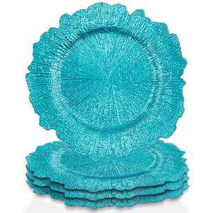 Assiettes de présentation Premium 13 pouces <span class=keywords><strong>Turquoise</strong></span> Reef en plastique incassable pour décorations de mariage et de fête sur la plage - Product Image 1