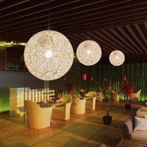 โคมไฟห้อยเพดานทรงกลมทำจากป่าน ใช้หลอดไฟ LED E27 เหมาะสำหรับสถานที่พักผ่อน - Product Image 1