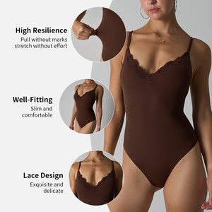 Sk1297 <span class=keywords><strong>Sexy</strong></span> 76% Polyamide 24% Elastaan Lichtgewicht Ronde Voorste Halslijn Beeldhouwsluiting Korte Rekbare Kanten Rand Bodysuit - Product Image 3