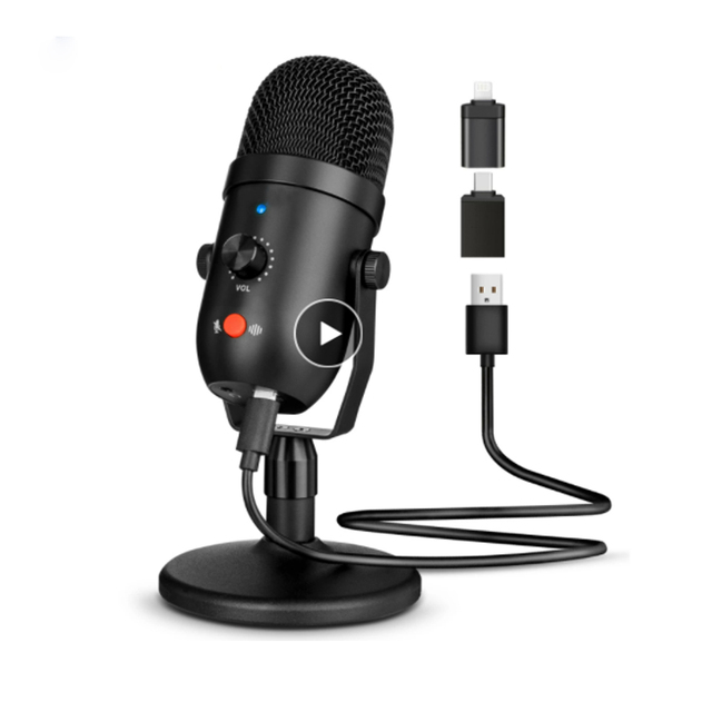 Professional USB Microphone for Music Recording Podcasting Studio Equipment Wired Connection for PC Gaming Made Metal Plastic