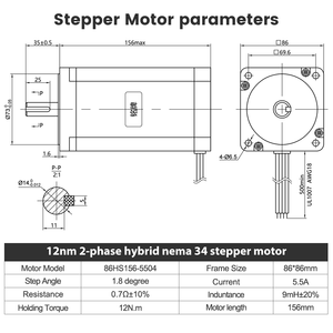 Motor Híbrido de 86 mm, 12 N.m, 2 Fases, 1650 oz.in, 34, para Máquina de Corte, Máquina de Empaquetado, 86HS 34 - Product Image 3