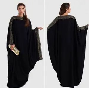 2024 Summer Middele East Dubai Abaya Sequnins Kaftan Dress Bat-wing Muslim Dress Rhinestone Black Abaya