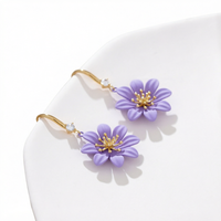 Boucles d'oreilles pendantes en forme de fleur violette, boucles d'oreilles en zircon, bijoux floraux plaqués or pour femmes