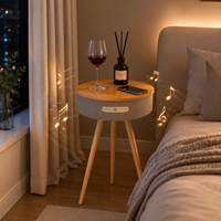 Table basse avec haut-parleur Bluetooth, charge sans fil, table d'appoint, Bluetooth 5.4, audio domestique, meuble en bois avec haut-parleur