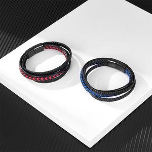 New Design Wholesale Fashion Stainless Steel <b>Engraving</b> Braided Rope Leather <b>Bracelets</b> for <b>Men</b> Women - Product Image 4