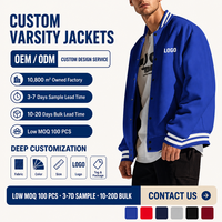 Veste de baseball personnalisée pour homme, col et poignets côtelés rayés, boutons-pression, veste bomber varsity, faible MOQ, usine OEM ODM