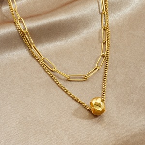 European American Style Minimalist Gold Plated Double Layer Chain Necklace Geometric Round Pendant Clavicle Chain Unisex - Product Image 2