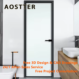 ASOTTTER Porte de salle de bain à cadre fin <span class=keywords><strong>en</strong></span> aluminium, étanche, certifiée ISO9001, porte <span class=keywords><strong>intérieure</strong></span> à battant <span class=keywords><strong>en</strong></span> <span class=keywords><strong>verre</strong></span> dépoli simple pour toilettes - Product Image 1
