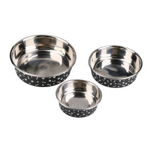 Tazón de Acero Inoxidable para Perros con Diseño de Huella Negra, Base Antideslizante Duradera, Tazón Moderno para Alimentar Perros y Gatos - Product Image 1