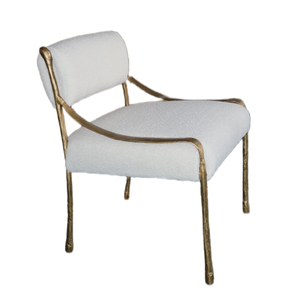 Poltrona Accent in Vera Pelle con Braccioli in Ferro Battuto Dorato, Design Industriale Tufted Bianco, per Camera da Letto e Sala da Pranzo - Vendita all'Ingrosso - Product Image 6