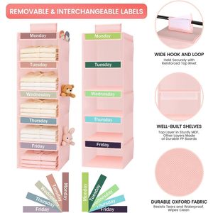Weekly Clothes Organizer For Kids 5 <b>Shelf</b> Hanging Closet Storage With Labels And Side Pockets Bedroom Use Oxford Cloth Fabric - Product Image 4