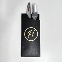 Sac en papier kraft personnalisé avec logo pour couverts (couteau, fourchette, cuillère) et serviette, pochette jetable en papier pour restaurant