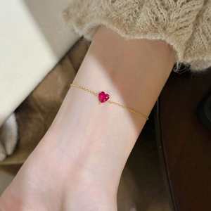 SPJ Popular Choice S925 Sterling Silver <b>Red</b> Heart <b>Bracelet</b> 18K Gold Plated Minimalist Fine Jewelry for Women Everyday Wear Gift - Product Image 3