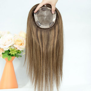 ท็อปเปอร์ผมแท้แบบไหม ขนาด 5x5 นิ้ว ขอบ PU สีน้ำตาลไล่เฉด  ผมยุโรปแท้ - Product Image 2