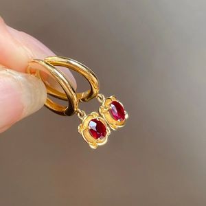 Pendientes Colgantes de Oro Puro de 18k Xinfly con Rubí Natural de 0.65ct en Forma de Flor - Product Image 3
