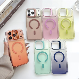 Funda Magnética Transparente para Teléfono Móvil con Soporte para Cámara, para iPhone 17 16 15 14 Pro Max, con Base Metálica, Lente con Degradado de Neón, Cubierta Trasera - Product Image 1