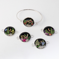 Bracelet personnalisé en forme de champignon véritable, bijoux faits à la main, breloque ronde en époxy avec fleurs séchées, bracelet floral, bracelets en cuivre pour femmes