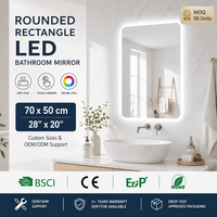 Miroir de salle de bain LED rectangulaire arrondi Joystar, anti-buée, avec capteur tactile et rétroéclairage, personnalisable OEM ODM, vente en gros