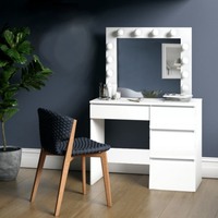 Prix bas Vintage moderne rond 3 voies miroir tiroir large mode coiffeuse blanc vanité maquillage avec tabouret