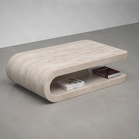 Table basse en travertin beige moderne haut de gamme en forme de C, table de rangement de luxe pour petit appartement, salon