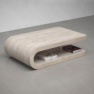 High <strong>End</strong> Modern Beige Travertine C Shape Coffee <strong>Table</strong> Luxury <strong>Storage</strong> <strong>Table</strong> for Small Apartment Living Room - Product Image 3