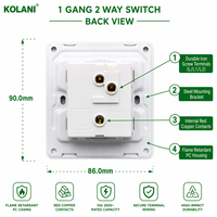 Interruptor de Pared Kolani Estándar Británico 1G2W 90x86mm Blanco Mate de 1 Grupo y 2 Vías, 10AX 250V, Panel Plano de PC