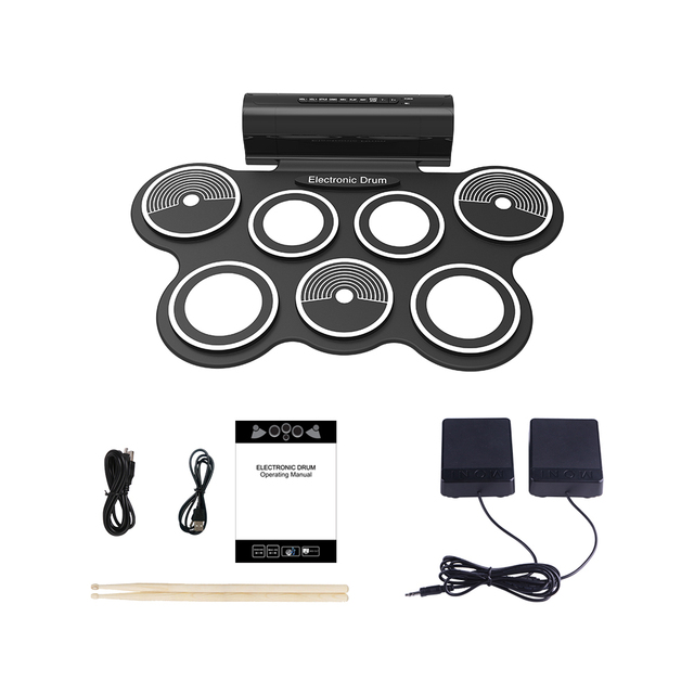 Electronic Drum Set with Wireless Function, Portable Rechargeable Midi Drum Kit with Built-in Speaker