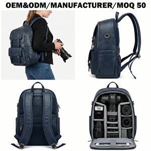 Mochila para Cámara DSLR/SLR de Cuero Vegano Resistente a Impactos, con Compartimento para Portátil, para Fotógrafos, Fabricante OEM - Product Image 1
