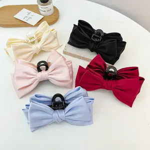 Solid Color Double-sided Big Bow Grab Clip Hair Accessories of Princess Star Same Style Shark Clip Back Head Hair Clip Female