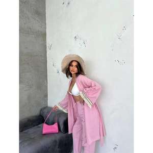 Ensemble Kimono à Franges ARM Rose 2 Pièces pour Femme, Tenue de Plage, Crop Top Décolleté Plongeant, 100% Polyester - Product Image 2