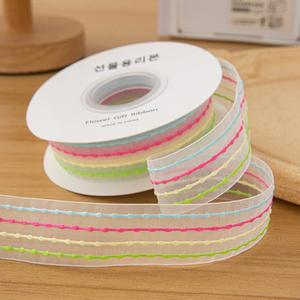 Ruban en organza à pois verticaux arc-en-ciel de 2,5 cm en gros pour nœuds de cheveux DIY et garnitures de vêtements pour filles, 10/100 yards par rouleau - Product Image 2