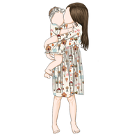 Vente en gros Robe et body de haute qualité à demi-manches et col en O pour filles en soie de lait brossée imprimée parent-enfant