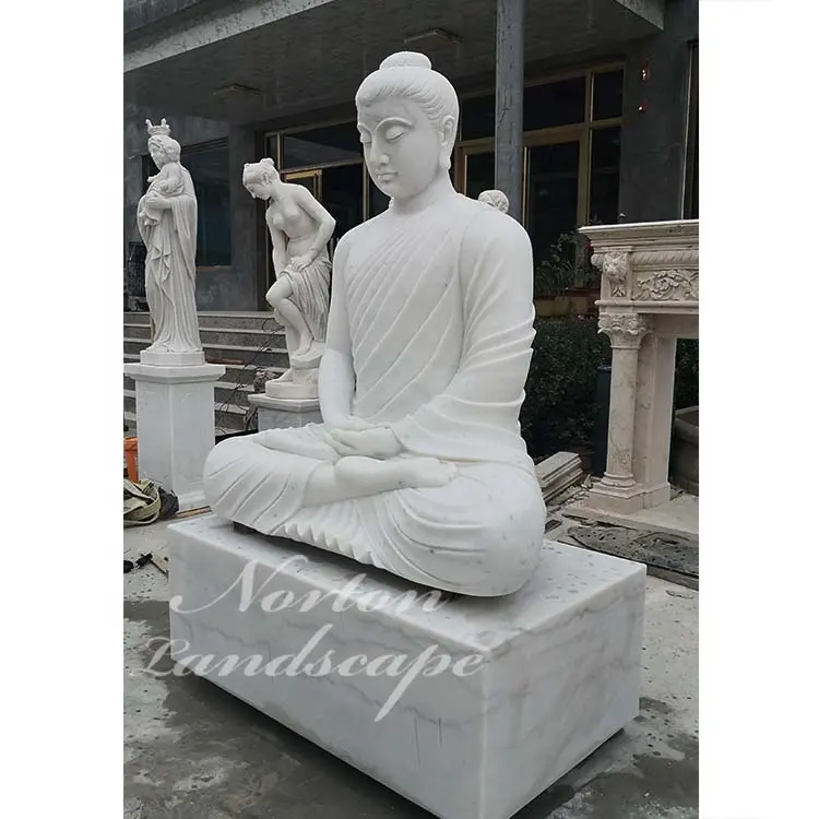 מפעל מותאם אישית באיכות גבוהה אבן גילוף פיסול חיים גודל לבן שיש בודהה פסלי למכירה