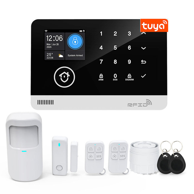2.4 Inch 433MHz WiFi Tuya GSM ABS Portable Home Security Alarm System with Motion Sensor Fire & Smoke Detection Anti-Theft