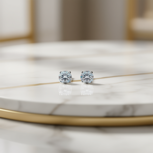 Orecchini in Oro Rosa con Diamanti 7x7mm Taglio Brillante Rotondo Colore G Naturale in Oro Bianco Stile Classico per Uso Quotidiano Femminile - Product Image 2