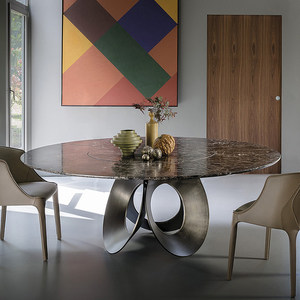 Ensemble de meubles de salle à manger de style luxueux, <span class=keywords><strong>table</strong></span> à manger moderne en marbre avec pieds ovales en acier inoxydable - Product Image 2