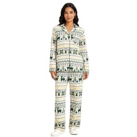 Set Piyama Wanita Katun Cetak Motif Fair Isle Vintage - Lengan Panjang Kancing Depan 2 - Potong Pakaian Santai Rumah untuk Grosir