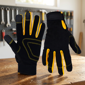 Guantes de Trabajo de Seguridad para Dedos Completos, Negros y Amarillos, de PU Antideslizante, con Muñequera Elástica, para Uso General, Mecánico y Utilitario - Product Image 2